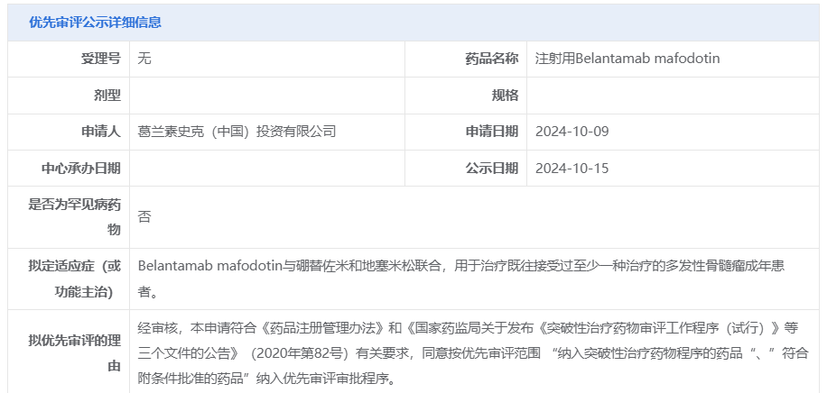 靶向BCMA的ADC药物Blenrep拟纳入优先审评用于多发性骨髓瘤