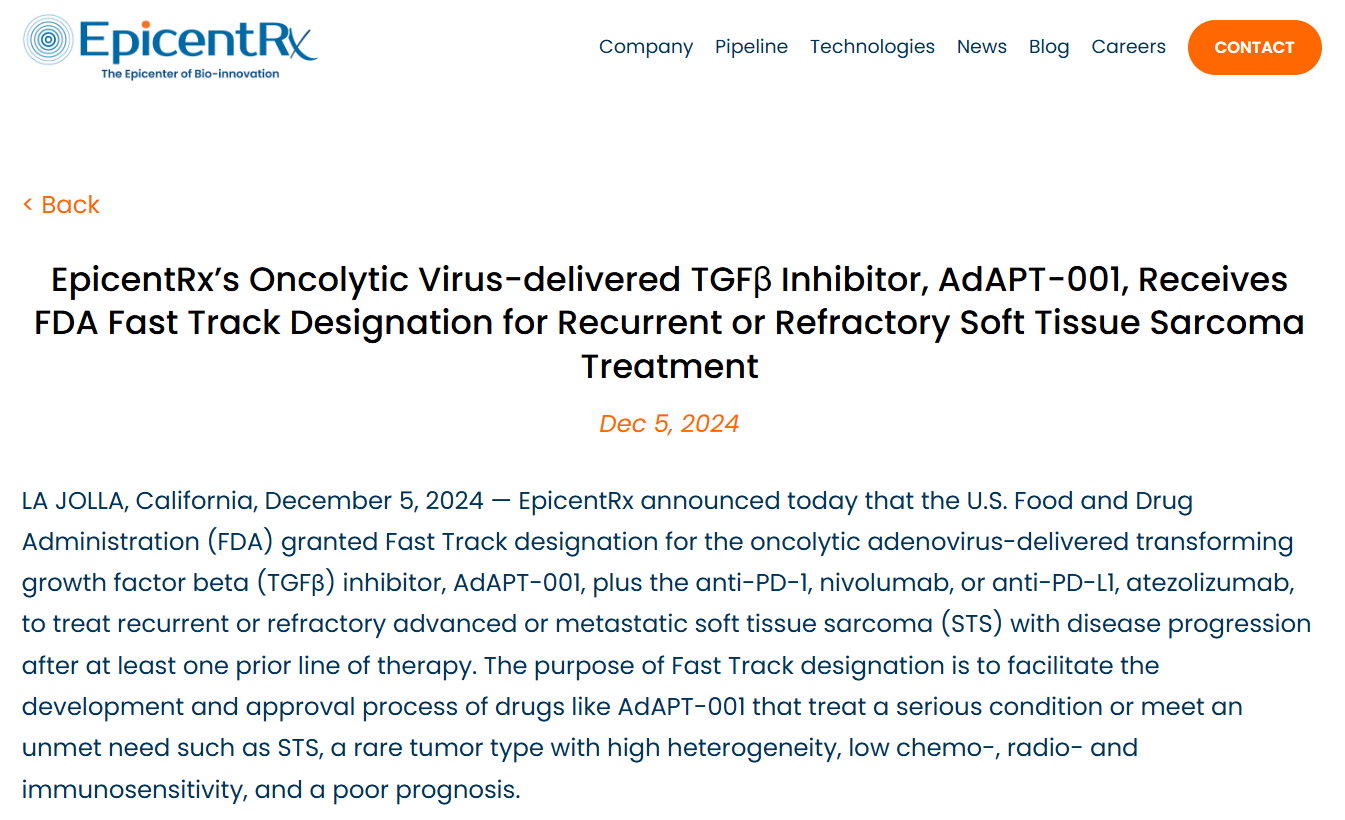美国FDA快速通道认证！溶瘤病毒疗法AdAPT-001为晚期癌症患者带来希望