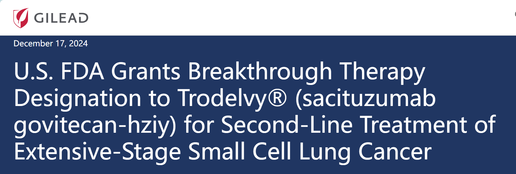 Trodelvy获美国FDA授予突破性疗法认定