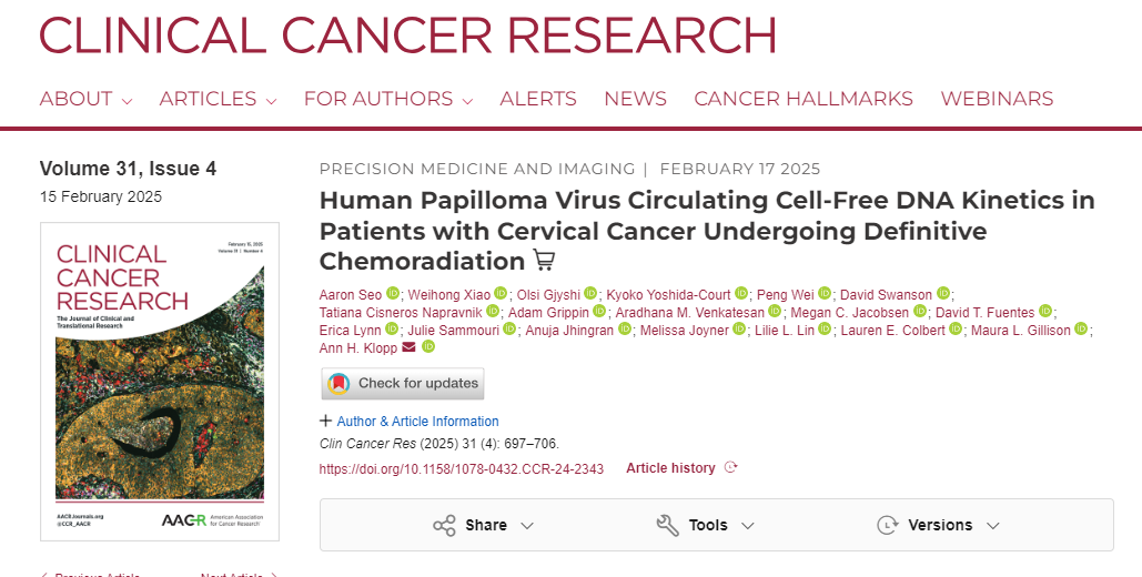  IMMUNOCERV 试验中 Versamune HPV 的循环肿瘤 DNA 结果发表在《临床癌症研究》上