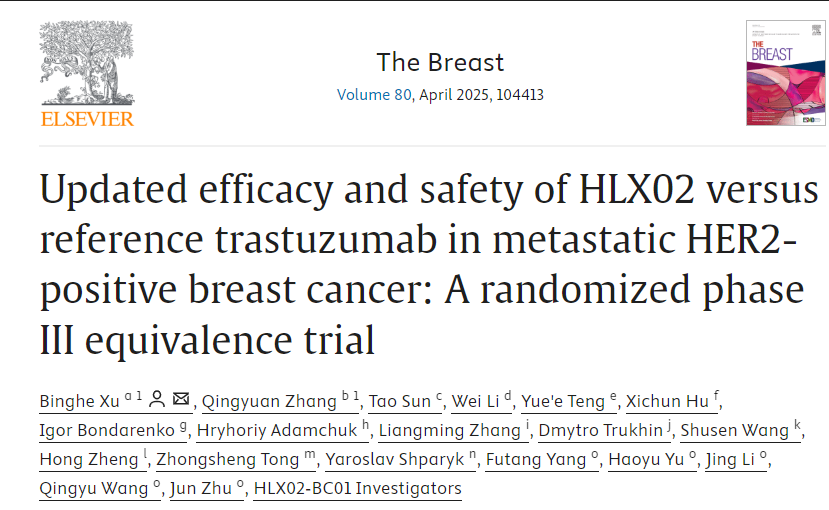 HLX02-BC01临床研究3年随访更新结果登《The Breast》