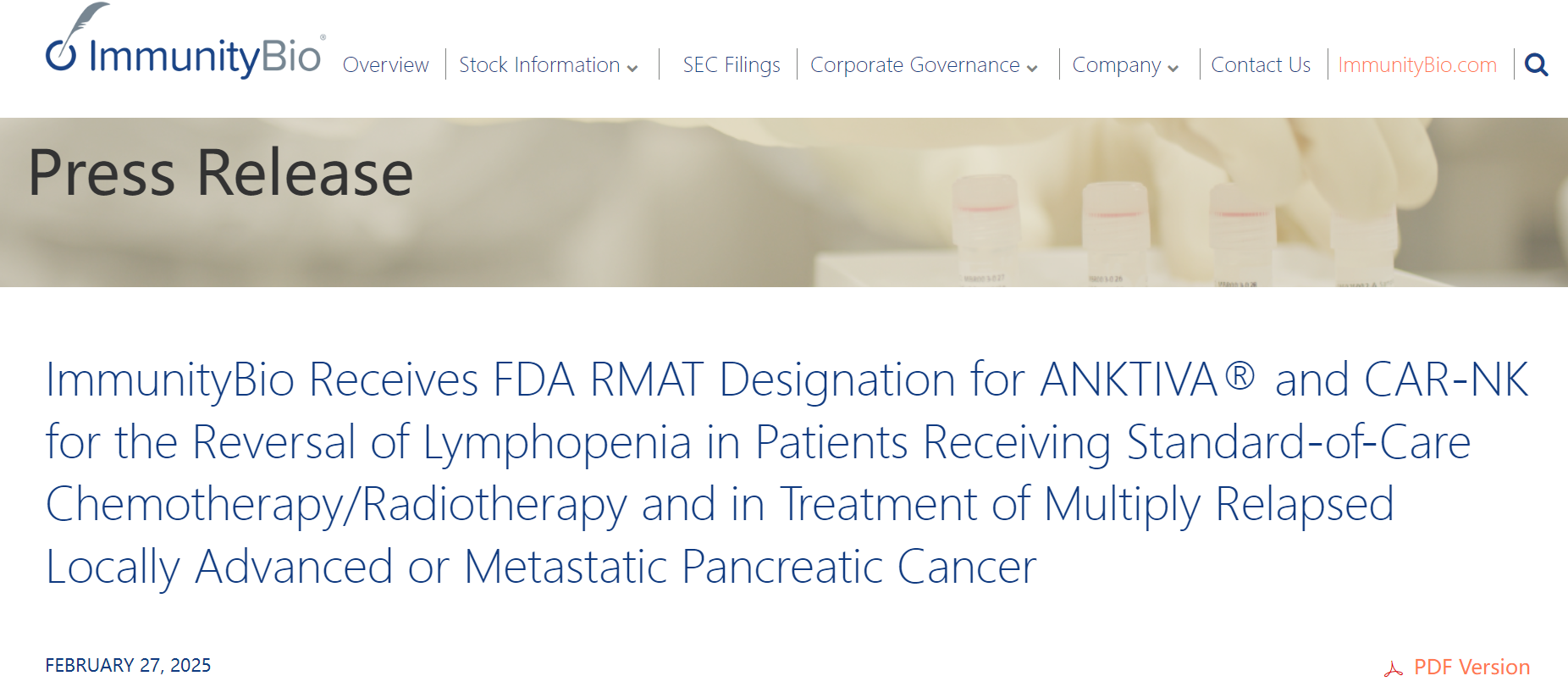 美国FDA授予ANKTIVA再生医学高级疗法认定